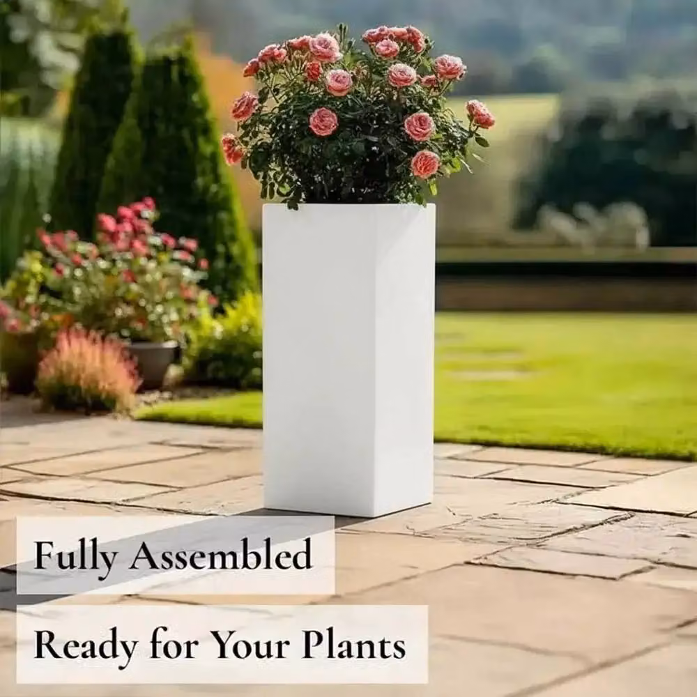 Access Garden Products Matte White Galvanised Steel Tall Square Planter Tub, Height: 75 cm – 2