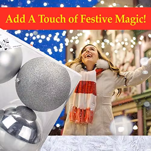 VFM e-Store Silver Round Christmas Baubles, Pack of 3, Diameter: 12 cm – 5
