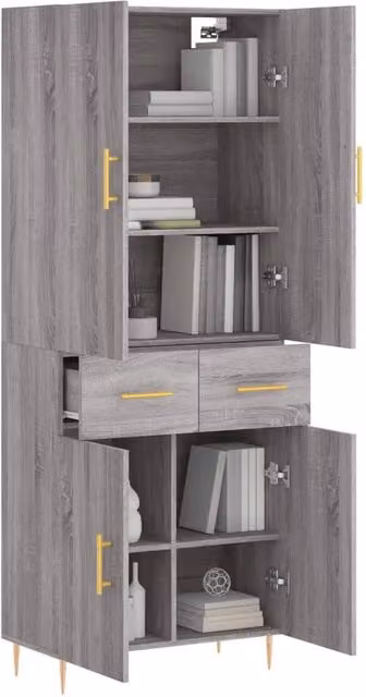Berkfield Home Grey Sonoma Modern Highboard with Hinged Doors and Internal Shelves, W/D/H: 69.5 x 34 x 180 cm – 1