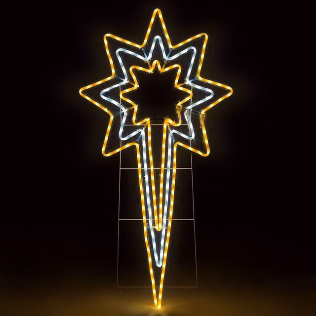 Christow Star Rope Light Outdoor Christmas Decoration Flashing LED Xmas Silhouette, Cream, Height: 118 cm – 1