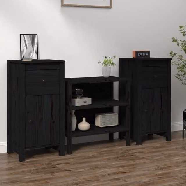 Berkfield Home Set of 2 Black Rustic Solid Wood Pine Sideboards, W/D/H: 40 x 35 x 80 cm – 1