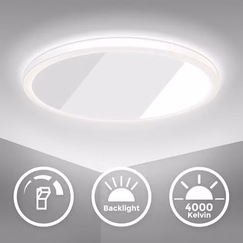 B.K.Licht Modern Round LED Ceiling Light, 22W, 3000Lm, 4000K Neutral White, Dimmable, White – 6