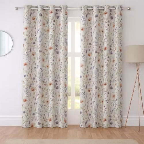 Sundour Hampshire Floral Eyelet Curtains, Multicolour, Width: 117.1 cm, Drop: 137 cm