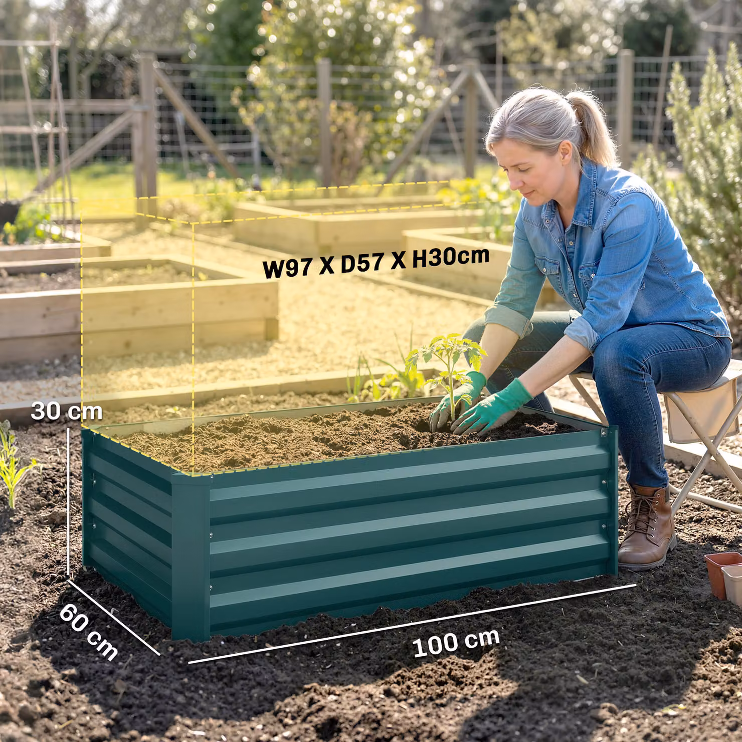 Outsunny Set of Two Green Galvanised Steel Raised Bed Planters for Vegetable Gardens, W/D/H: 100 x 60 x 30 cm – 3