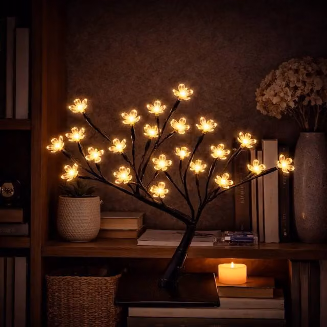 Simpa Cherry Blossom Bonsai Style Tabletop Lamp with 32 LED Lights in Warm White – 1