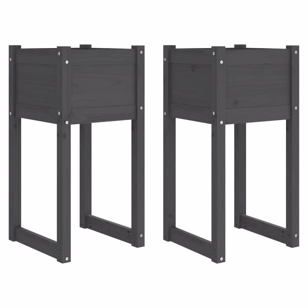 Berkfield Home Set of 2 Grey Solid Wood Pine Planters, W/D/H: 40 x 40 x 81 cm – 3