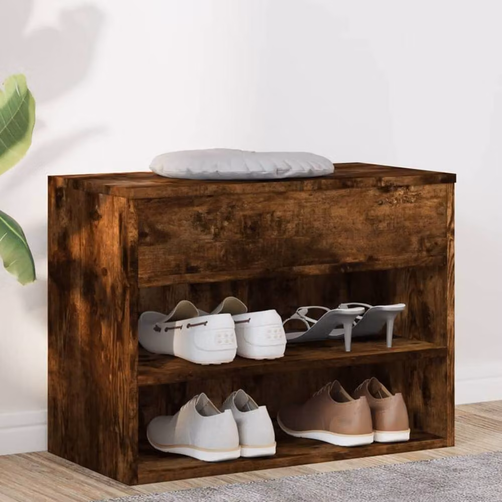 Berkfield Home Smoked Oak Shoe Bench in Brown, W/D/H: 60 x 30 x 45 cm – 2