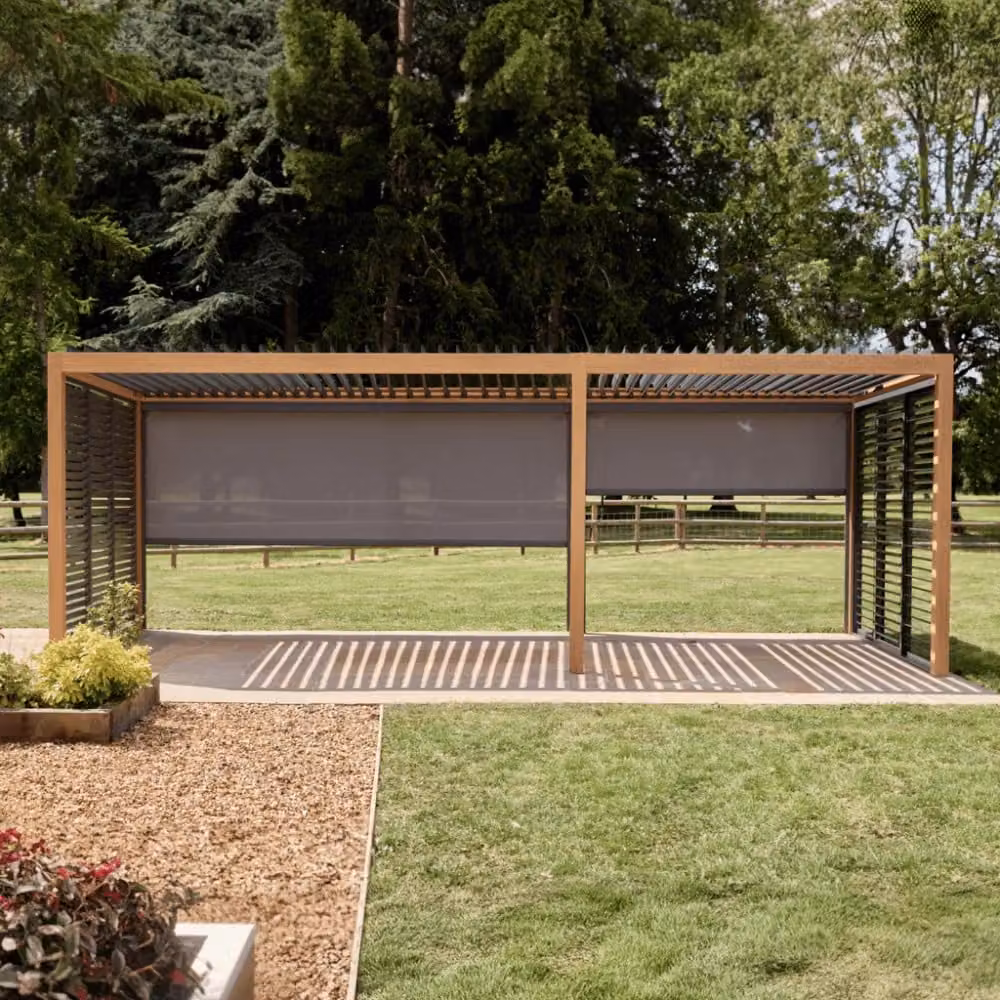 Leisure Grow Savannah Pergola with Lights in Oak Effect Brown Aluminium