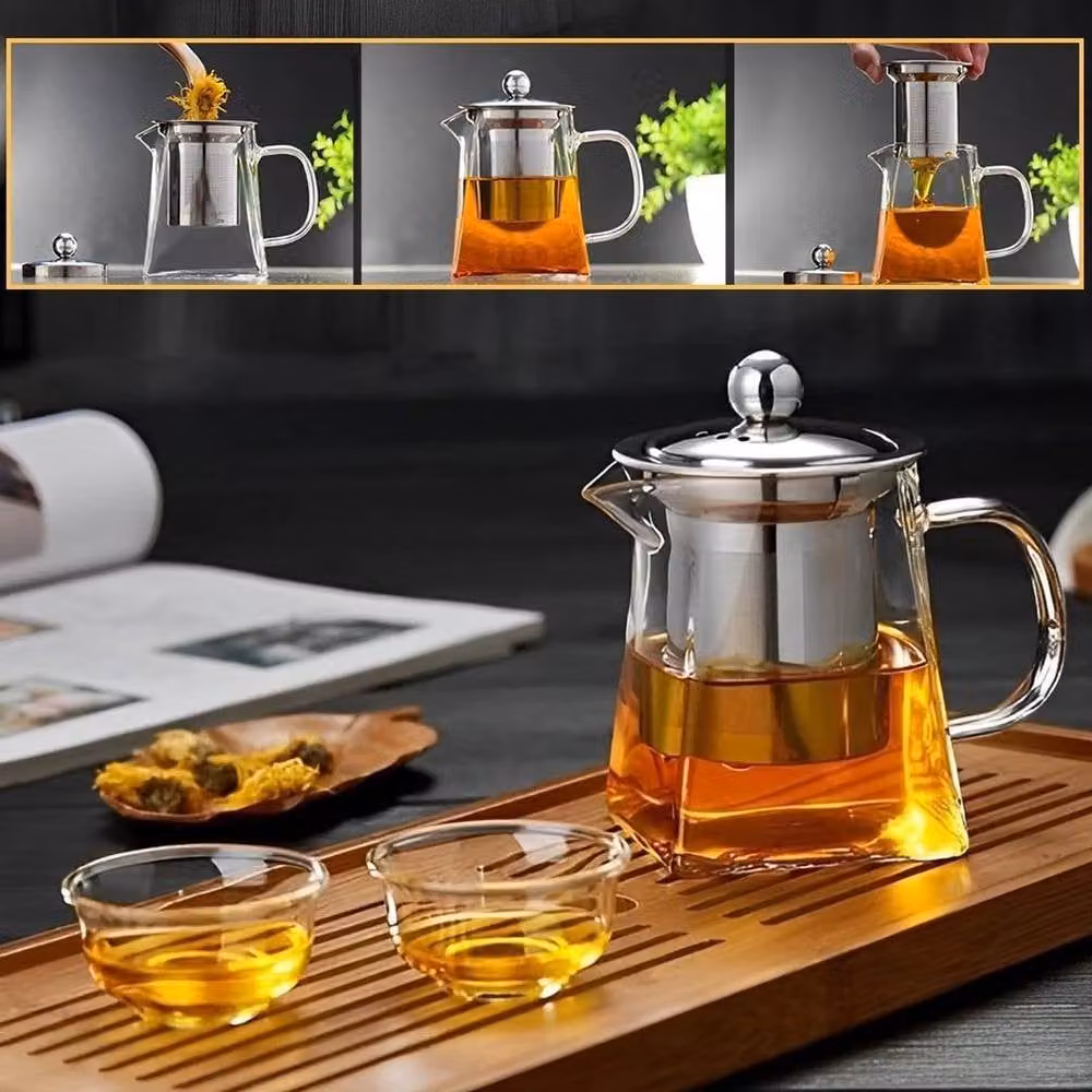 PAWNORA Heat Resistant Glass Teapot with Stainless Steel Infuser in Clear – 5