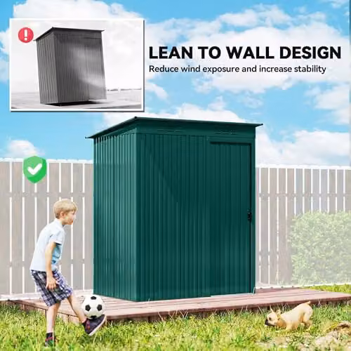 Outsunny Metal Garden Storage Shed with Sliding Doors and Roof Vent, Green, W/D/H: 159 x 106 x 181 cm – 5
