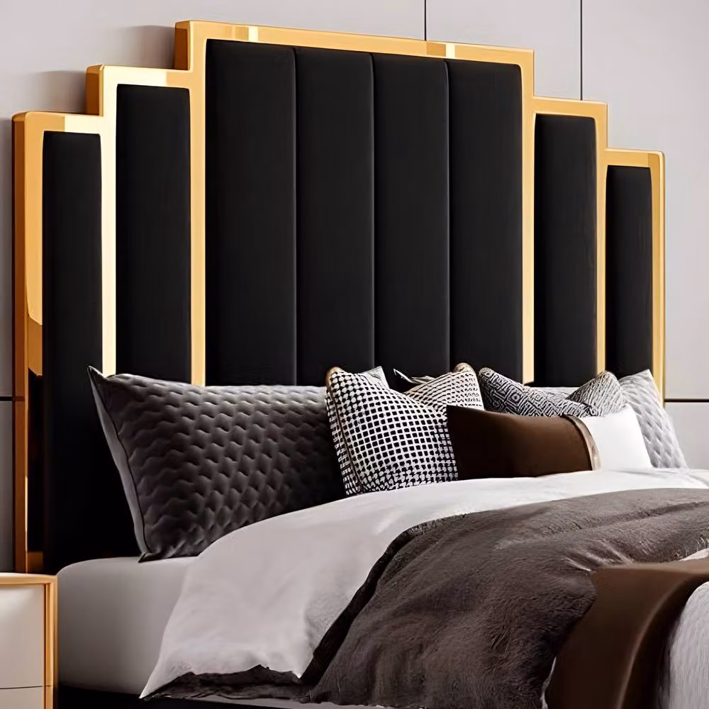 Paradise Beds Ltd Royal Touch Velvet Upholstered Double Bed Set in Black, W/D/H: 140 x 200 cm – 2