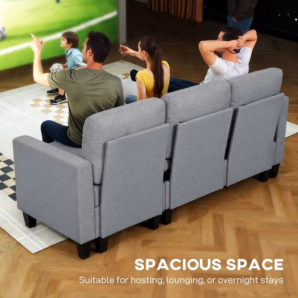 HOMCOM 3 Seater Fold-Out Convertible Sofa Bed with Removable Fabric Covers in Grey – 4