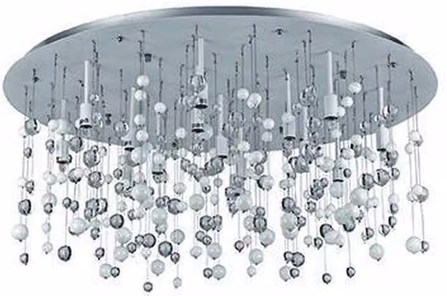 Ideal Lux Neve 15 Semi Flush Ceiling Pendant Light with White and Transparent Glass Bubbles and Chrome Finish