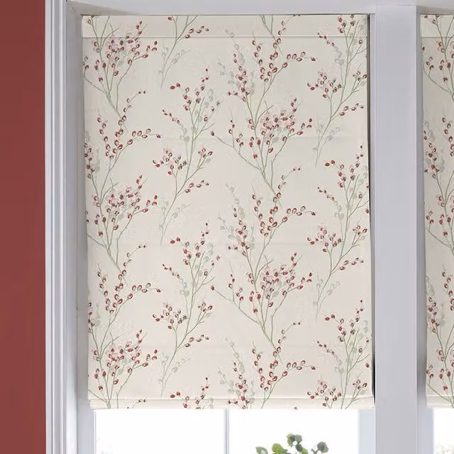 Laura Ashley Pussy Willow Winter Made to Measure Blackout Roman Blind in Cranberry Red and Multicolour Floral Design