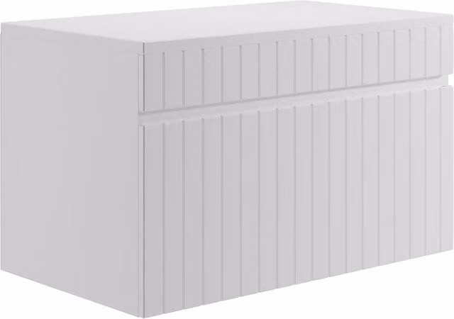 Vente-unique Satara White Ribbed Wall-Hung Vanity Unit with Shelf, W: 80 cm, D: 46 cm, H: 46 cm