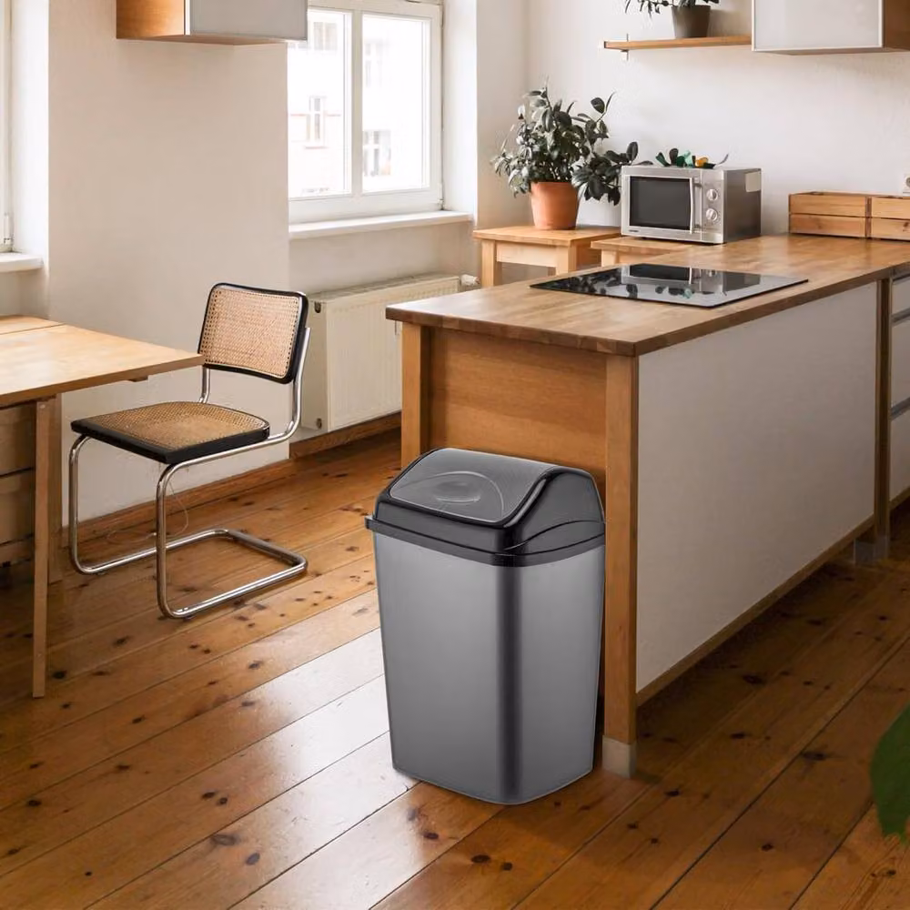 BARGAINS-GALORE 27l Plastic Flip Top Waste Bin with Removable Swing Lid in Grey – 2