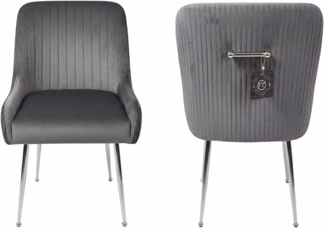 Home Luxe Interior Marco Dining Chairs in Brushed Grey Velvet, Sold in Pairs – 1