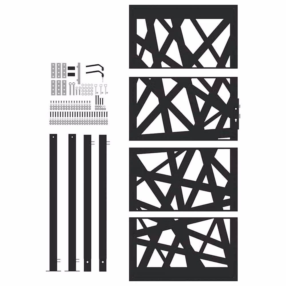 Berkfield Home Beautiful Garden Gate in Black Steel, W: 105 cm, H: 205 cm – 4