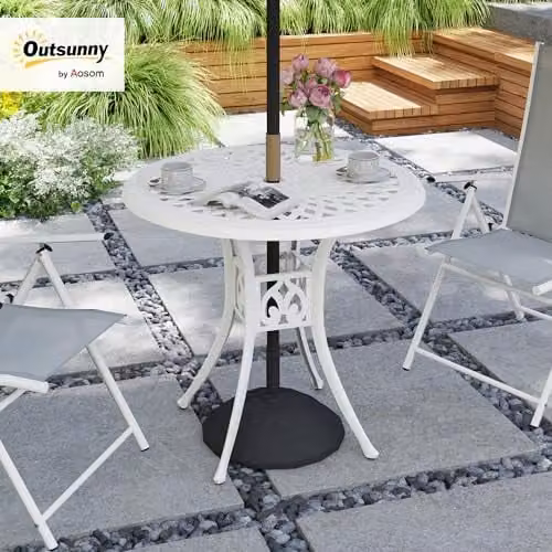 Outsunny Round Garden Dining Table with Parasol Hole, White, W: 78 cm, D: 78 cm, H: 74 cm – 2
