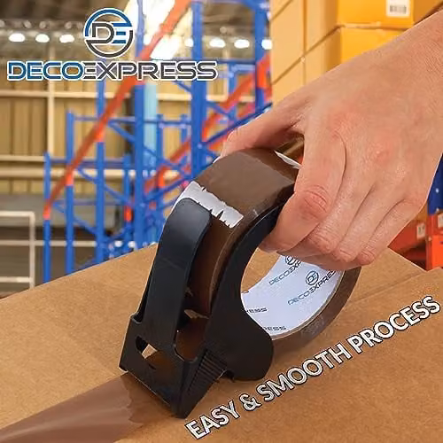 Deco Express Heavy Duty Packing Tape Dispenser with 6 Brown and Transparent Tape Rolls – 5
