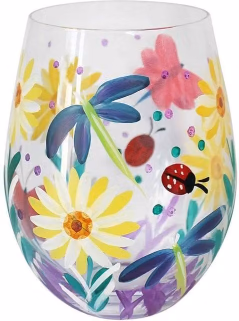 KDMD Cottage Garden Multicolour Hand Painted Floral Stemless Glass Tumbler
