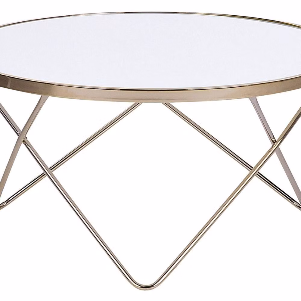 Wyld and Coco Round White Tempered Glass Coffee Table with Gold Metal Legs, Diameter: 80 cm, Height: 40 cm – 2