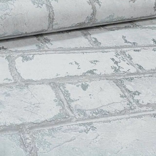 Arthouse Urban Rustic 3D Effect Brick Metallic Feature Wallpaper in White, Grey and Silver