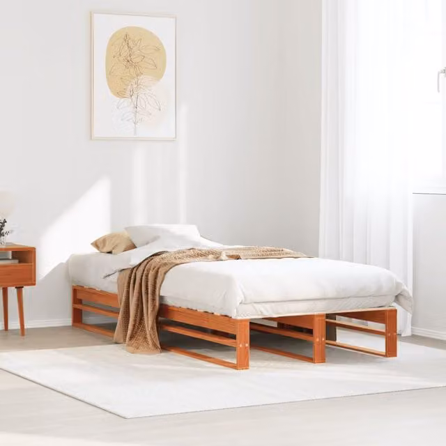 Berkfield Home Single Solid Wood Pine Bed Frame in Wax Brown, W/D/H: 90 x 190 cm