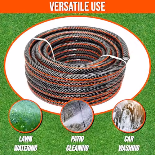 SolaDirect 15 m Kink-Free 1/2 inch Reinforced PVC Garden Hose Pipe, Black and Orange – 2