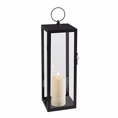 Lights4fun Large Black Metal Outdoor LED Lantern with White TruGlow Candle, H 45 cm x W 15 cm x D 15 cm – 3