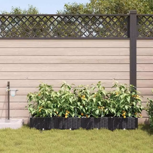 Berkfield Home Garden Planters with Water Irrigation System, 4 Piece Set, Black