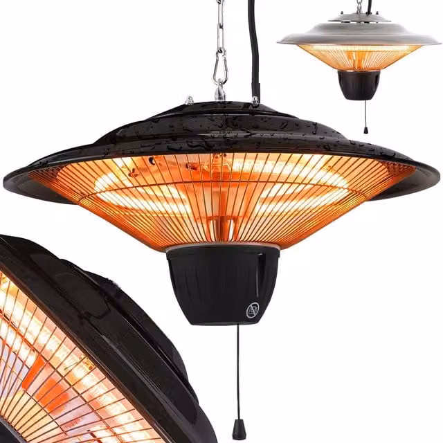 AREBOS Radiant Ceiling Heater in Black Metal and Stainless Steel