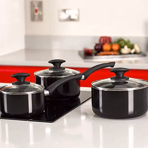 Tower T81507 Essentials 3 Piece Induction Saucepan Set with Lids, Ceramic Non-Stick Coating, Black – 4