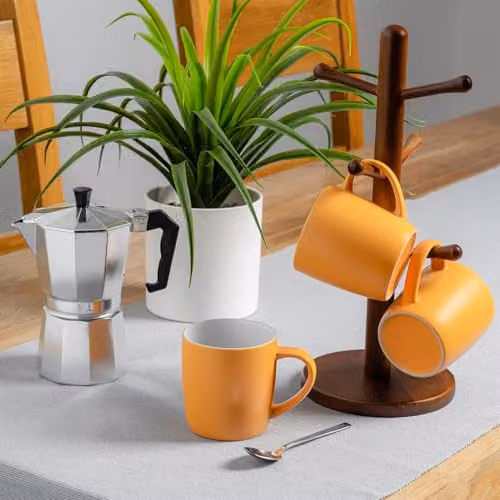 Argon Tableware Matte Yellow Stoneware Coffee Mugs, 350ml, Pack of 6 – 2