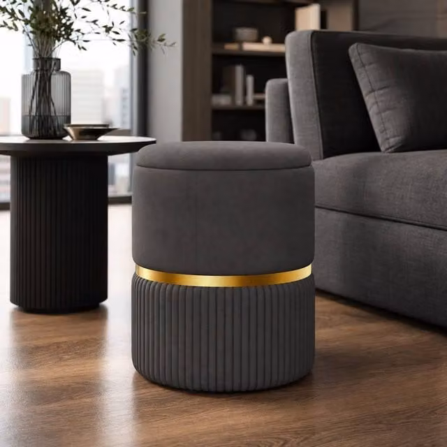 STILVORA Grey Upholstered Footstool with Storage – 1