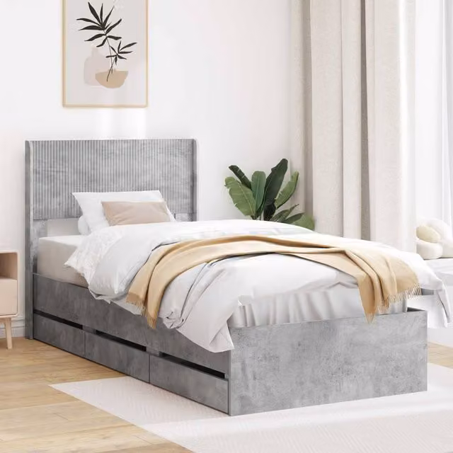 Berkfield Home Bed Frame with Storage and Headboard in Concrete Grey, W/D/H: 90 x 200 cm