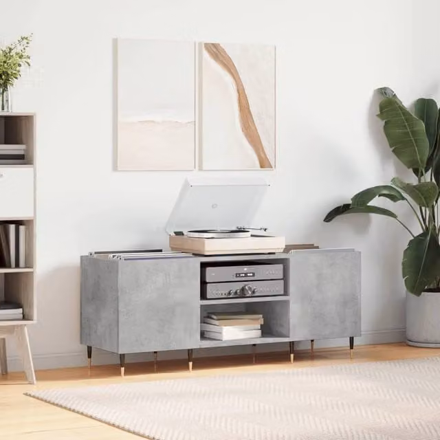 Berkfield Home Record Cabinet in Concrete Grey, W/D/H: 121 x 38 x 48 cm – 1