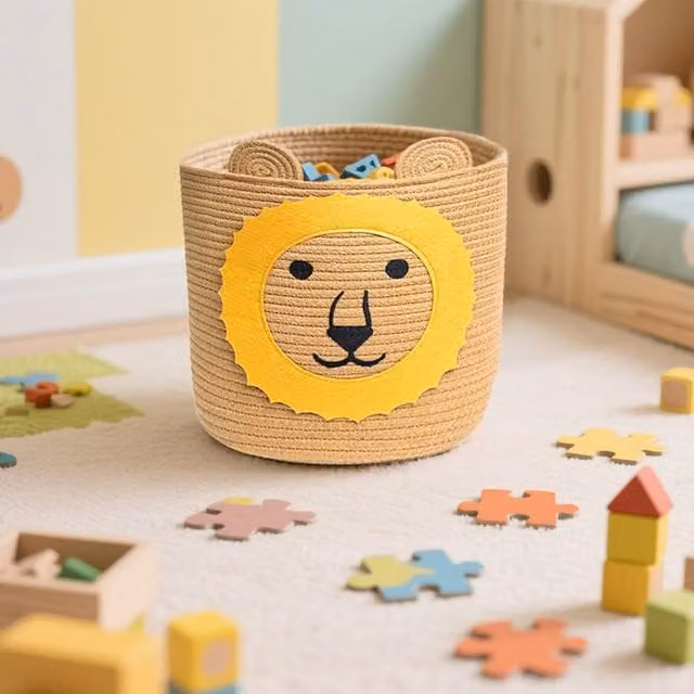 Voltico Large Foldable Cotton Animal Storage Basket in Brown, W/D/H: 30 x 30 x 30 cm