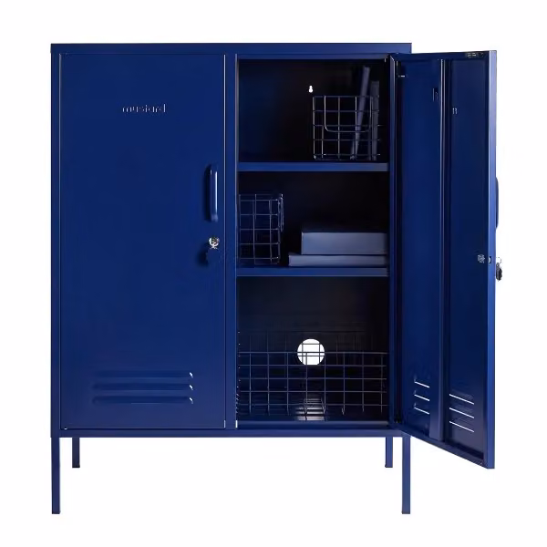 Mustard Made The Midi Storage Locker in Navy Blue, Metal Freestanding Cabinet with Hinged Doors and Internal Shelves, H 111.0 x W 40.0 x D 85.0 cm – 3