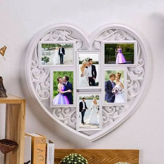 FORGEVIO White Heart Multi Aperture Tabletop Frame with 6 Openings