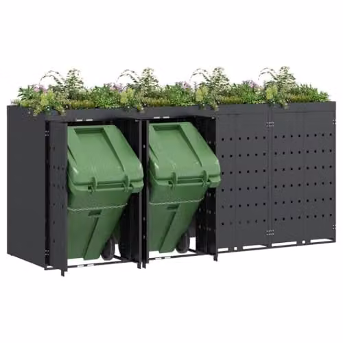 vidaXL Wheelie Bin Storage for 4 Bins, Anthracite, W: 272 cm, D: 77.5 cm, H: 121.5 cm – 1