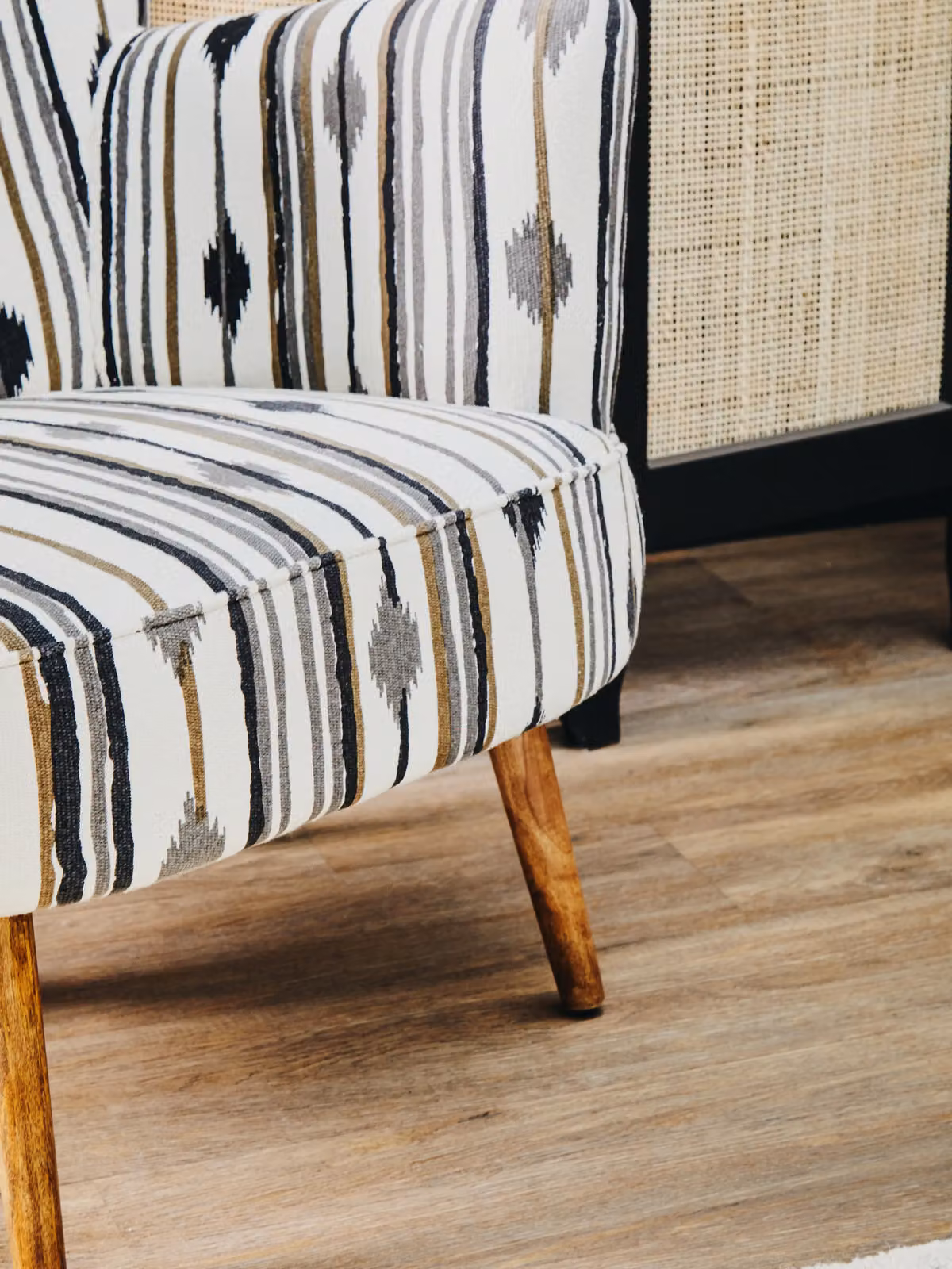Fifty Five South Orsina Armchair with Black and White Geometric Fabric Upholstery and Mango Wood Legs – 2