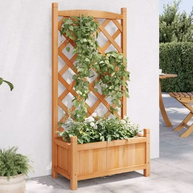 Berkfield Home Brown Solid Wood Fir Planter with Trellis