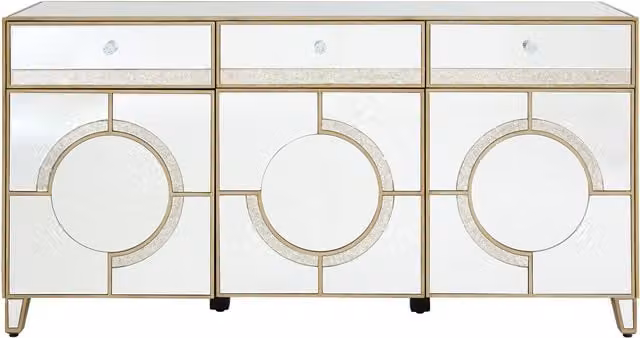 Orsina Art Deco Mirrored Glass Cabinet with Drawers in Silver