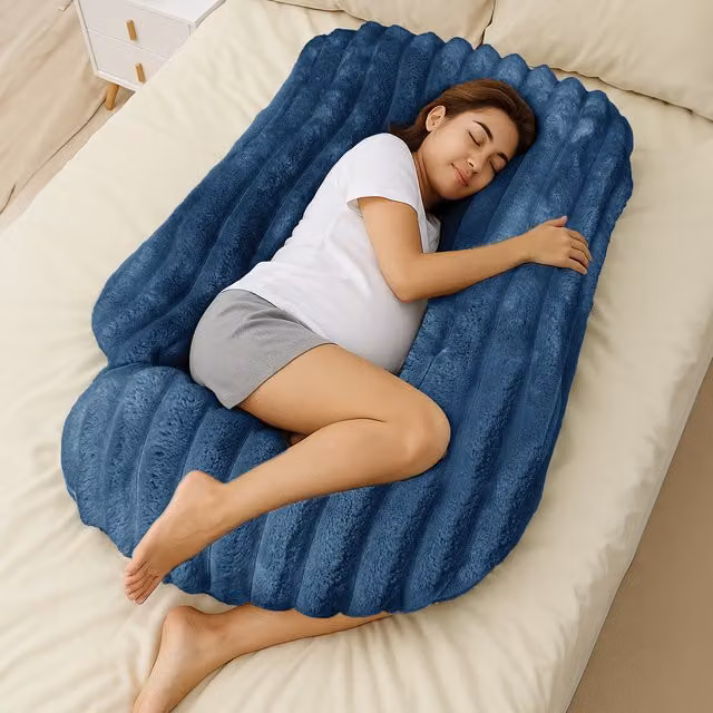 Velosso Plush Supersoft Jumbo Cord Ribbed Body Maternity Pillow - Blue