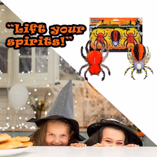 VFM e-Store Red Halloween Spider Hanging Honeycomb Paper Decorations, Set of 3 – 7