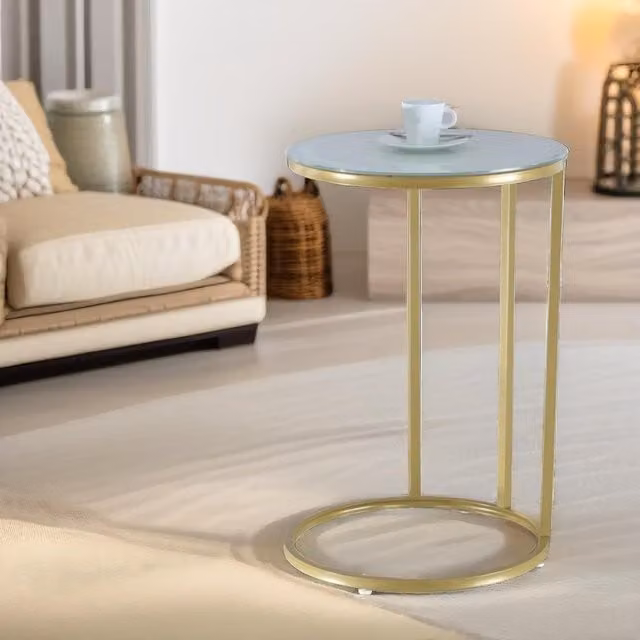 Pirlo Plush Round C Shaped Side Table in Gold – 1