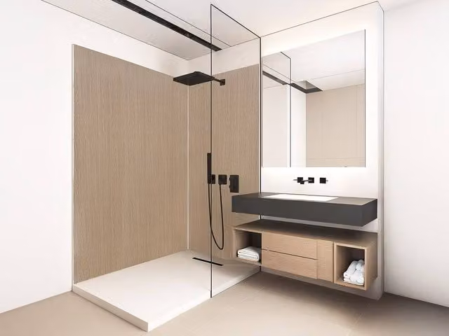Vente-unique Set of 2 Aluminium Wood Effect Shower Panels with Profiles in Walnut Brown, W: 90 cm, H: 120 cm