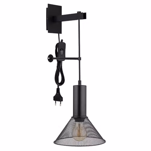 Globo Lighting Vintage Metal Wall Light in Black with Plug Cable, Height: 67 cm – 1