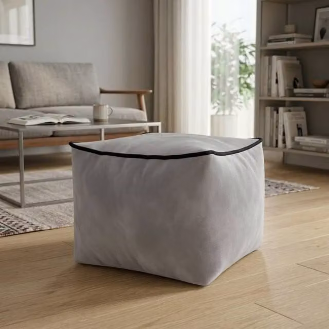 Snug City Luxury Velvet Cube Bean Bag Ottoman Stool in Silver, W/D/H: 40 x 40 x 40 cm